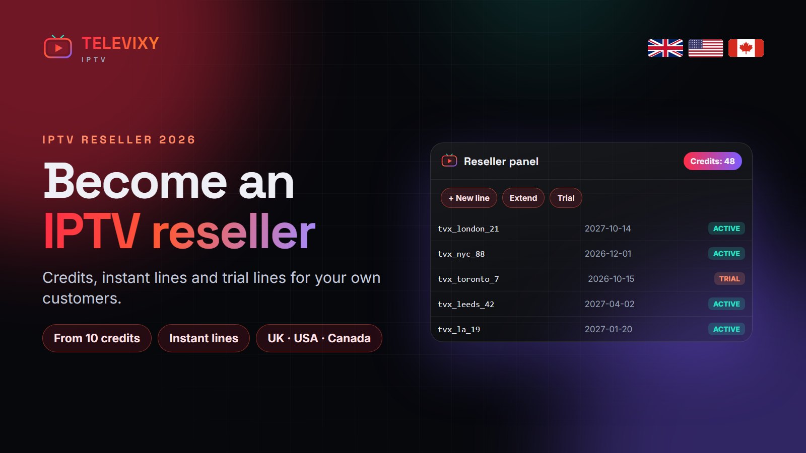 Televixy IPTV reseller panel