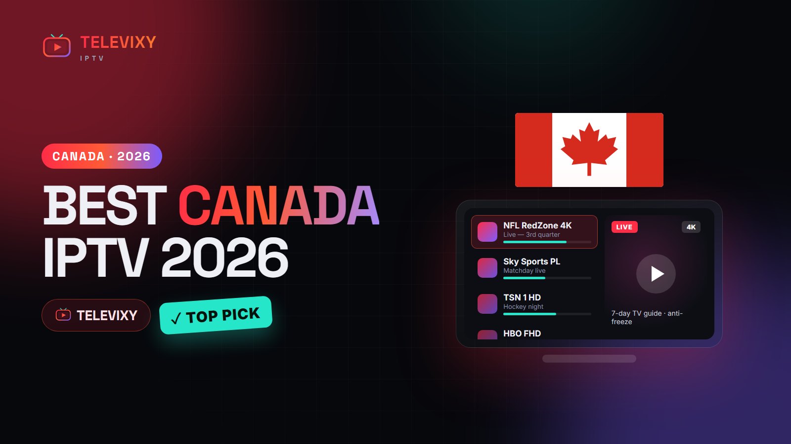 Best IPTV Canada 2026 — Televixy IPTV