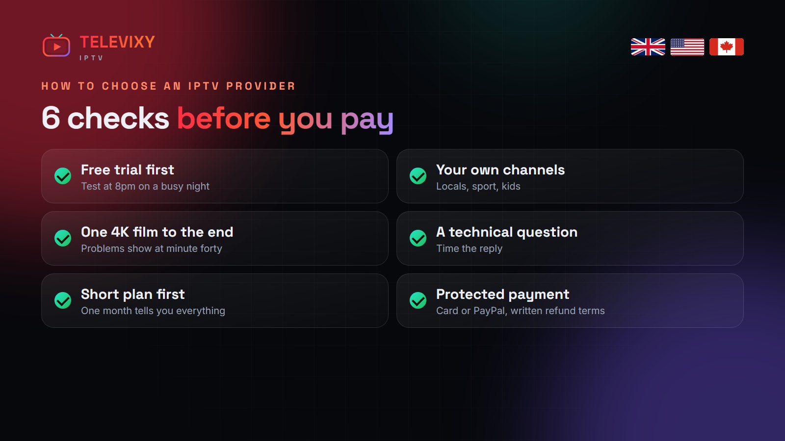 How to choose an IPTV provider checklist — Televixy