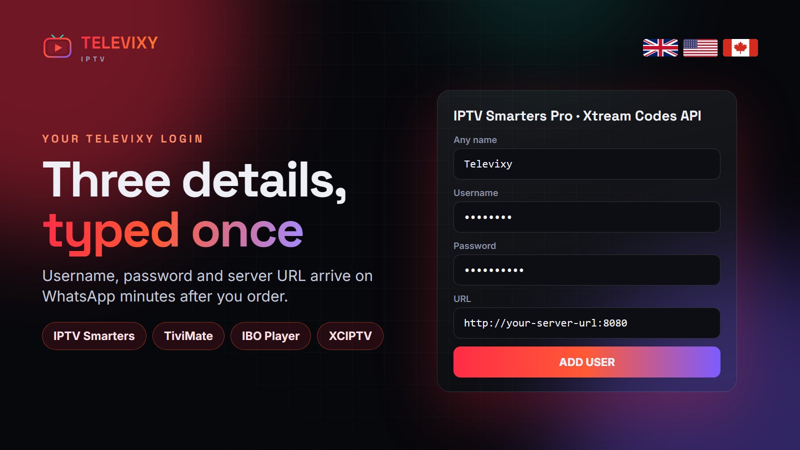 Televixy Xtream Codes login in IPTV Smarters Pro