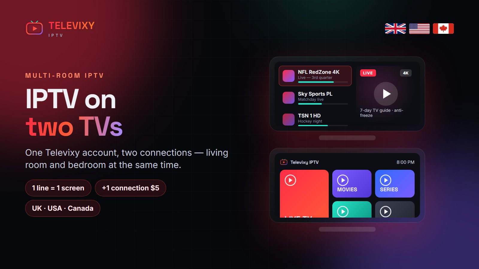 Watch IPTV on two TVs at once with Televixy